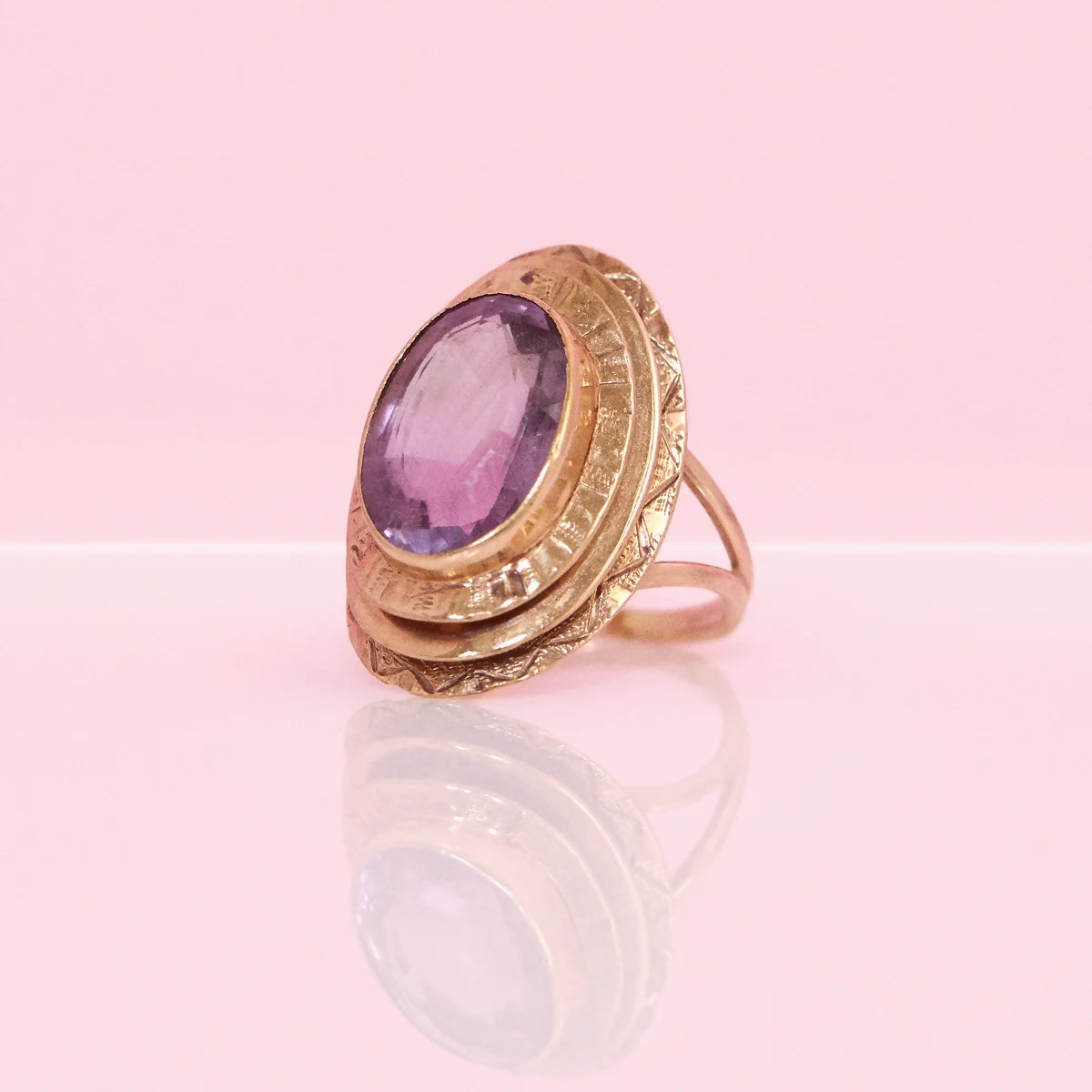 9ct gold bezel set oval amethyst ring